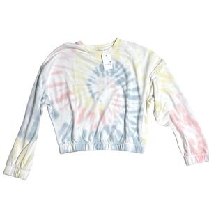 Elodie Kids Girls Tie Dye Cropped Sweatshirt Pastel Pink Yellow Blue Size S
